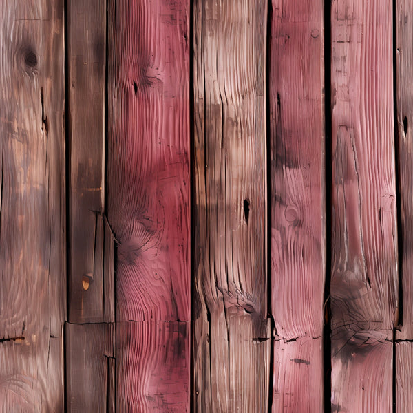 Rustic wooden planks with a mix of natural and red-stained hues, showcasing grain patterns and knots.