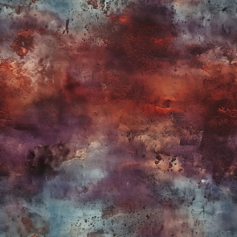 Abstract art with swirling shades of red, purple, and blue, resembling a cloudy sky or marbled surface, with textured patterns throughout.
