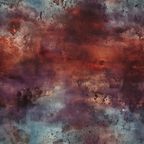 Abstract art with swirling shades of red, purple, and blue, resembling a cloudy sky or marbled surface, with textured patterns throughout.