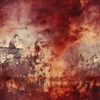 Abstract art with a marbled texture in shades of red, orange, and white, featuring a blend of smooth and rough patterns.