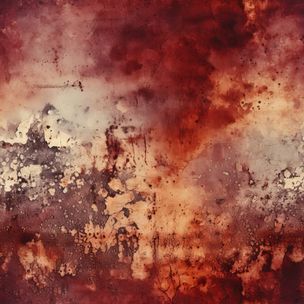 Abstract art with a marbled texture in shades of red, orange, and white, featuring a blend of smooth and rough patterns.