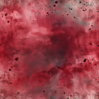 Abstract painting with a red and pink color palette. The artwork features splatters, streaks, and a smoky texture, creating a dynamic and layered appearance.