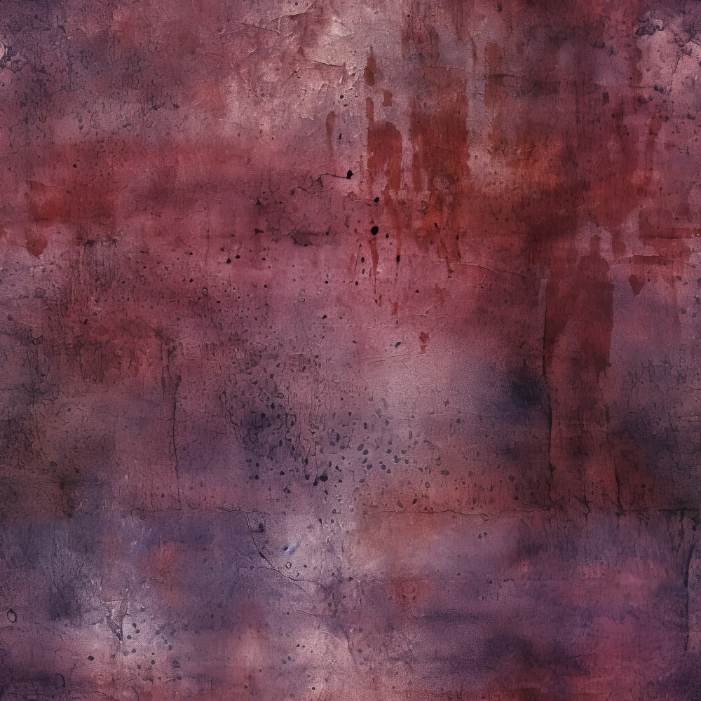 A textured abstract painting with shades of red, purple, and pink, featuring mottled patterns and subtle streaks throughout the surface.