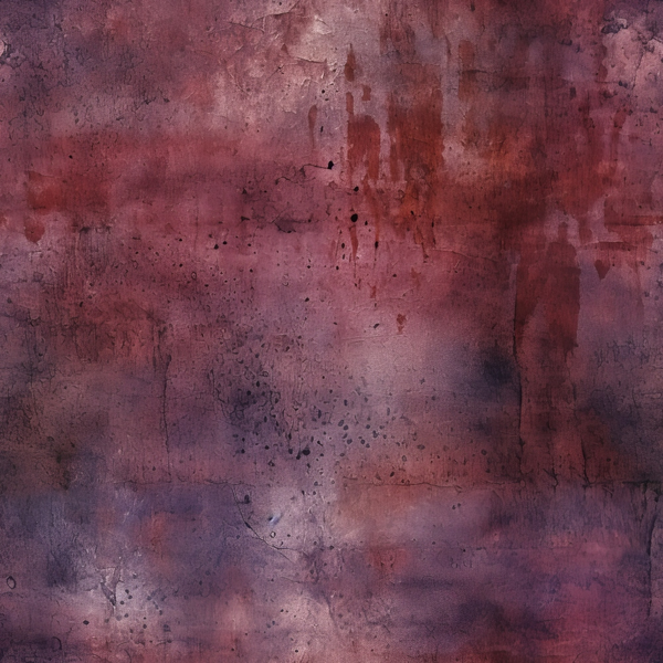 A textured abstract painting with shades of red, purple, and pink, featuring mottled patterns and subtle streaks throughout the surface.