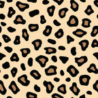 Leopard print pattern with black and brown spots on a beige background.