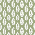 Pattern of white feather silhouettes on a green background, evenly spaced in vertical rows.