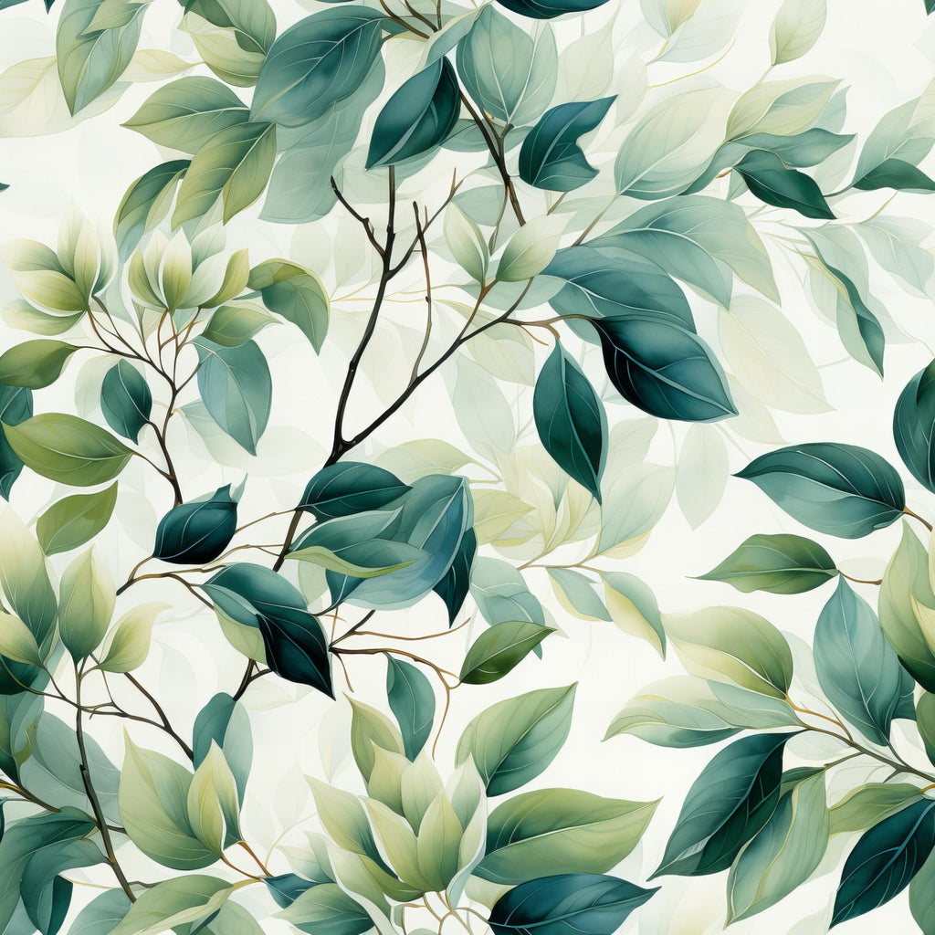 Sage Green Leaves Pattern 15 Minky Fabric
