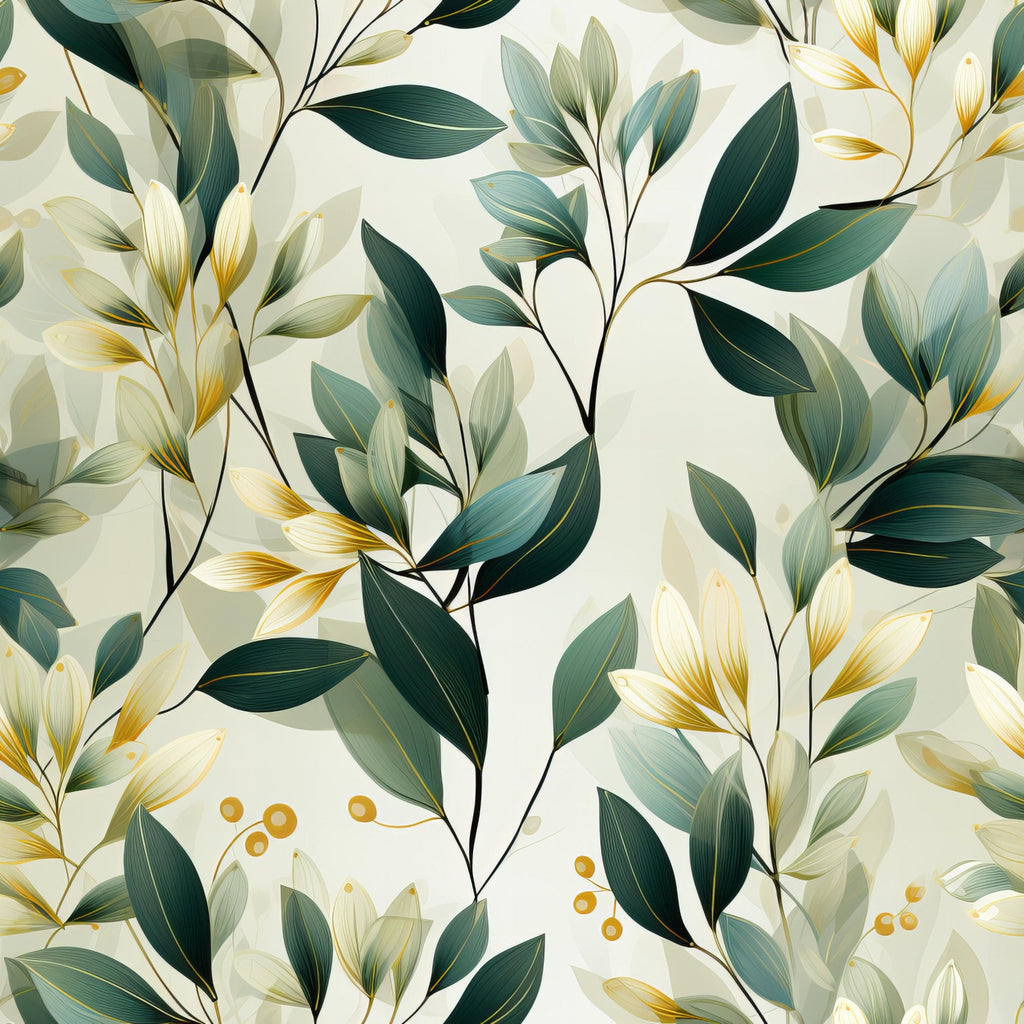 Sage Green Leaves Pattern 9 Minky Fabric