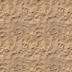 Smooth sand with scattered small rocks and subtle wave-like patterns.