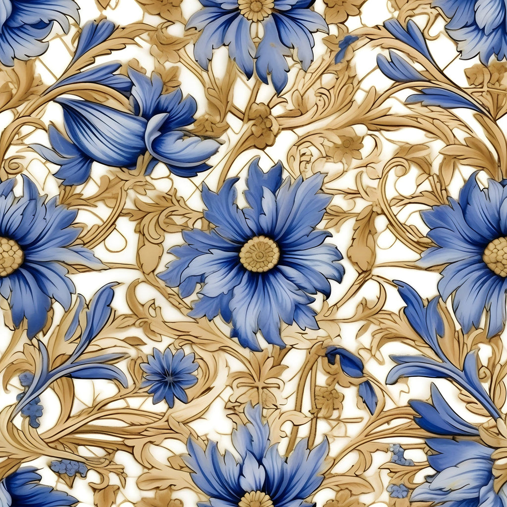 Sapphire Blue Flowers Pattern 10 Minky Fabric