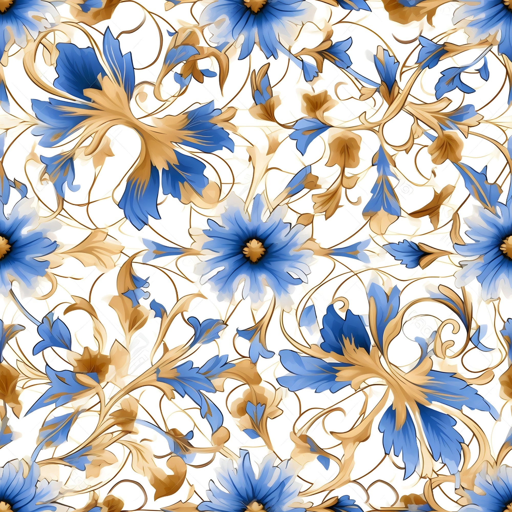 Sapphire Blue Flowers Pattern 11 Minky Fabric