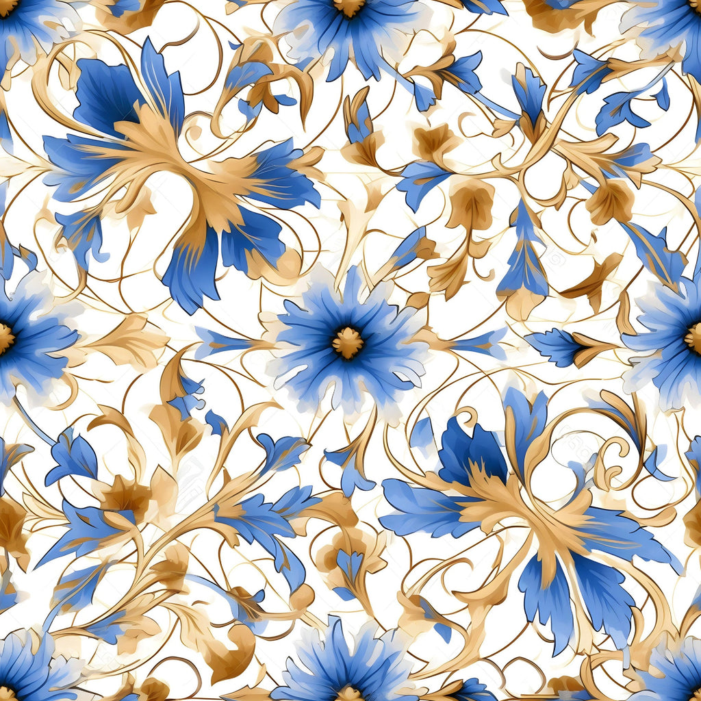Sapphire Blue Flowers Pattern 11 Minky Fabric