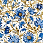Sapphire Blue Flowers Pattern 1 Minky Fabric