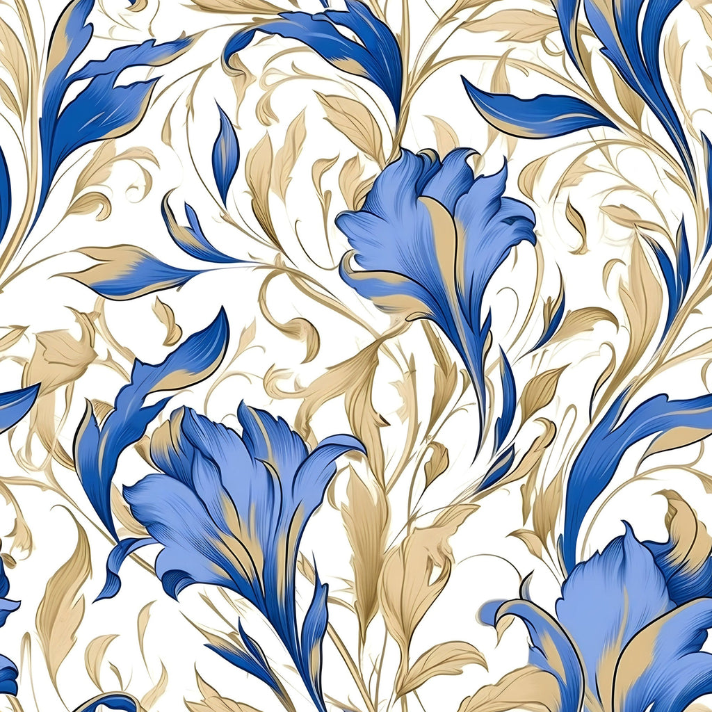 Sapphire Blue Flowers Pattern 2 Minky Fabric