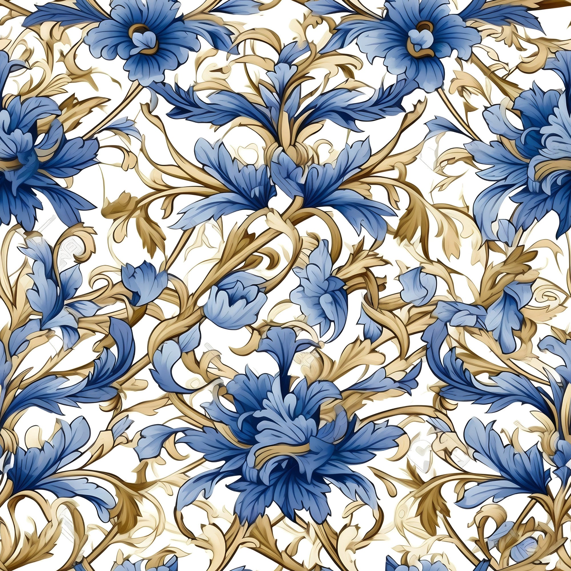 Sapphire Blue Flowers Pattern 4 Minky Fabric