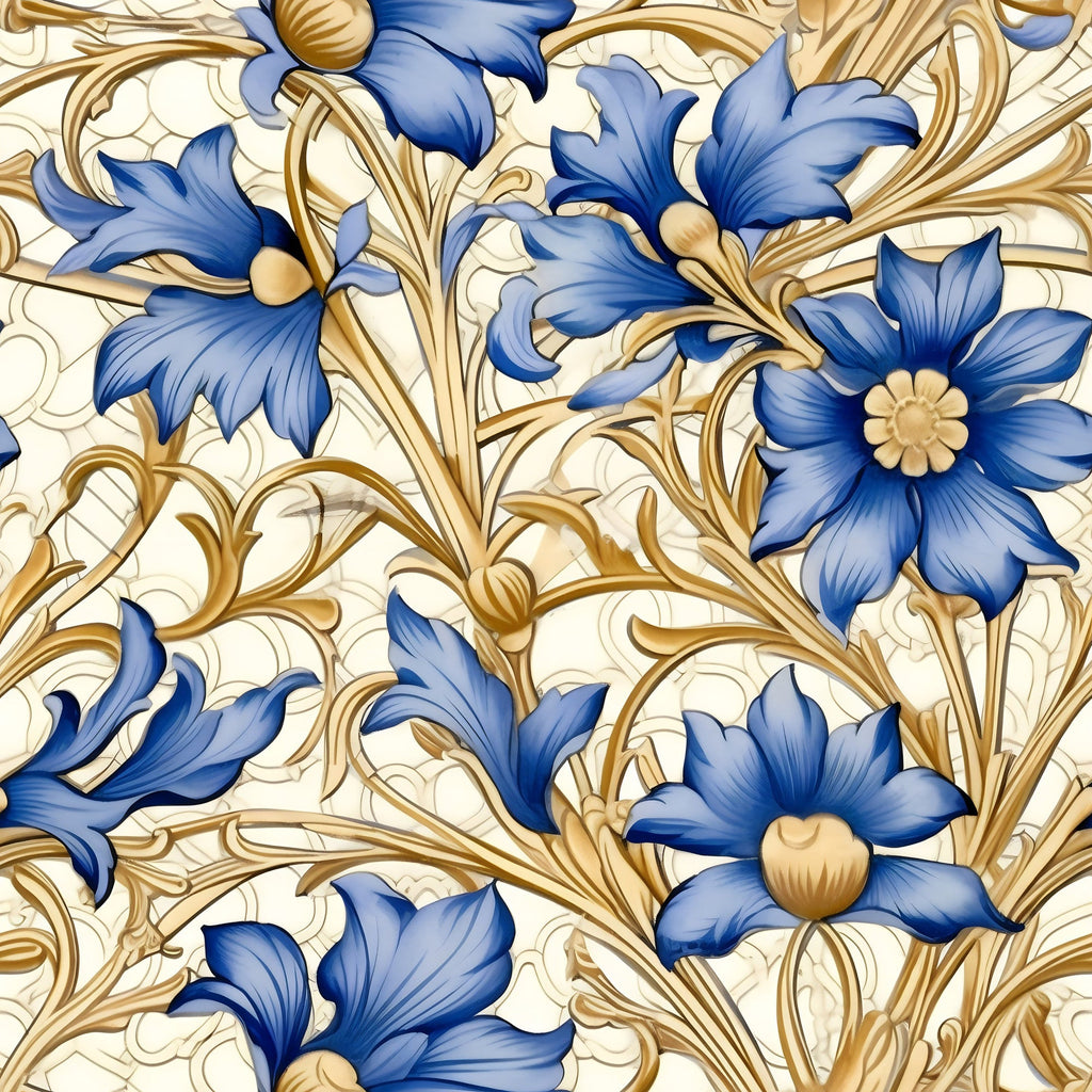 Sapphire Blue Flowers Pattern 7 Minky Fabric