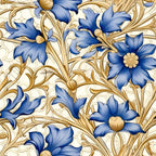 Sapphire Blue Flowers Pattern 7 Minky Fabric