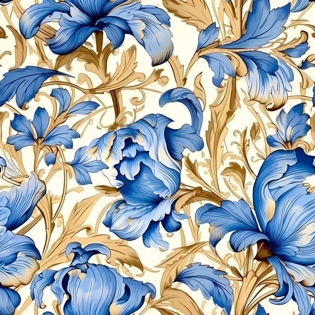 Sapphire Blue Flowers Pattern 8 Minky Fabric