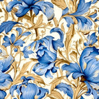 Sapphire Blue Flowers Pattern 8 Minky Fabric