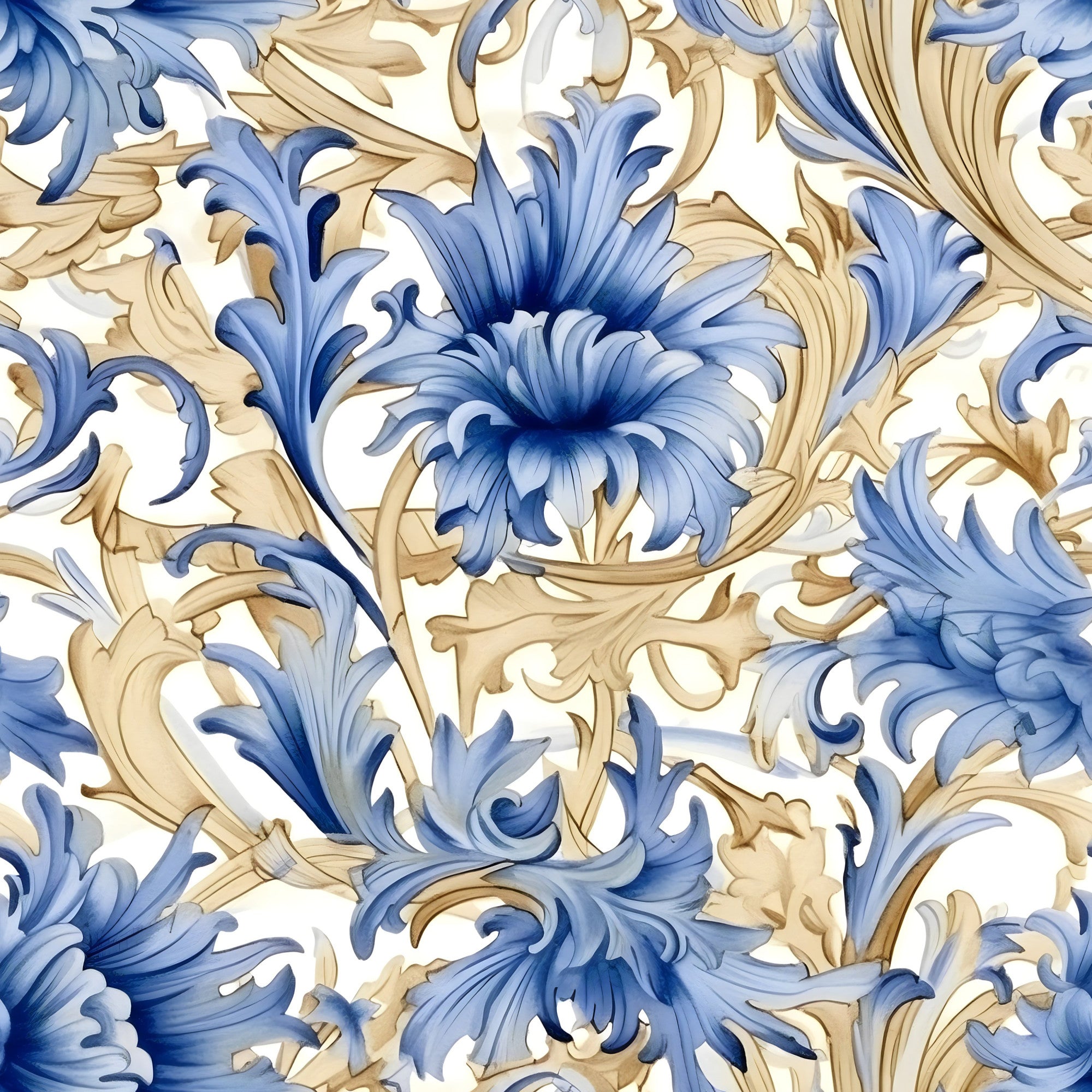 Sapphire Blue Flowers Pattern 9 Minky Fabric