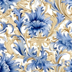 Sapphire Blue Flowers Pattern 9 Minky Fabric