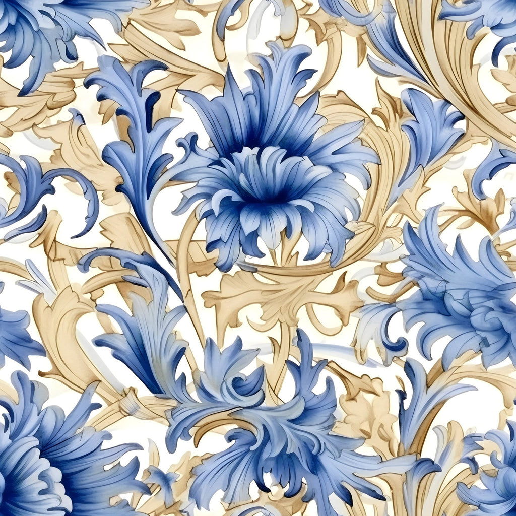 Sapphire Blue Flowers Pattern 9 Minky Fabric