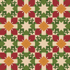 forest green, burgundy red, cream beige, orange amber, geometric stars, folk motifs, cross patterns, diamond shapes, scandinavian design, christmas theme, holiday pattern,, fabric panel, winter colors, nordic style, repeating pattern, festive motifs, earthy tones, rustic charm