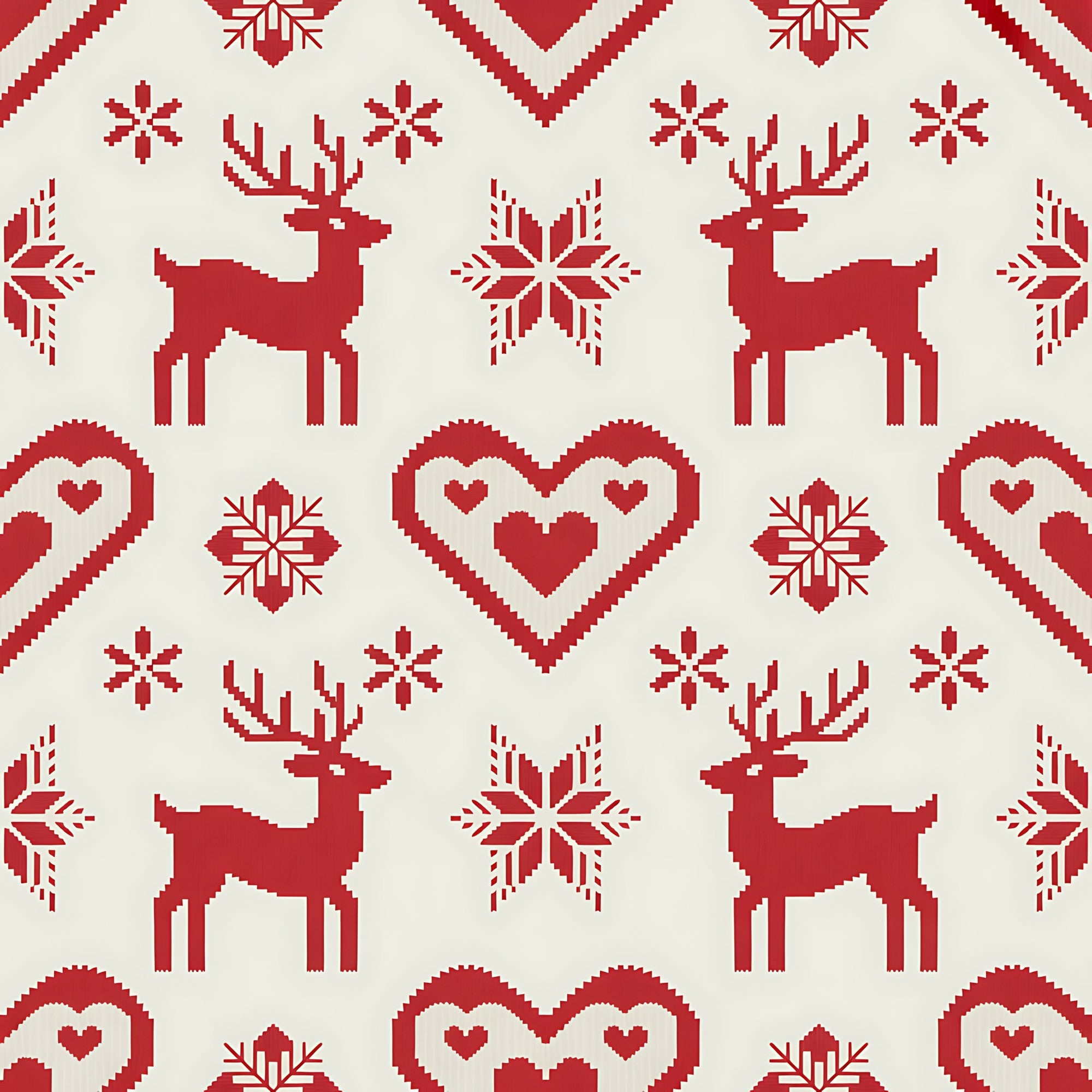 red, cream, beige, reindeer, deer, snowflakes, hearts, chevron, zigzag, geometric patterns, scandinavian, nordic, folk art, winter, christmas, holiday,, fabric panel, knit style, fair isle