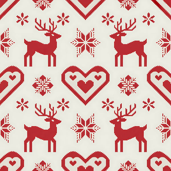 red, cream, beige, reindeer, deer, snowflakes, hearts, chevron, zigzag, geometric patterns, scandinavian, nordic, folk art, winter, christmas, holiday,, fabric panel, knit style, fair isle