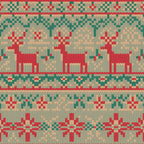 forest green, coral red, cream, beige, reindeer, deer, folk art, scandinavian style, knit pattern, fair isle, christmas motifs, holiday design, geometric patterns, nordic style,, fabric panel, winter theme, festive colors, chevron details, repeating pattern
