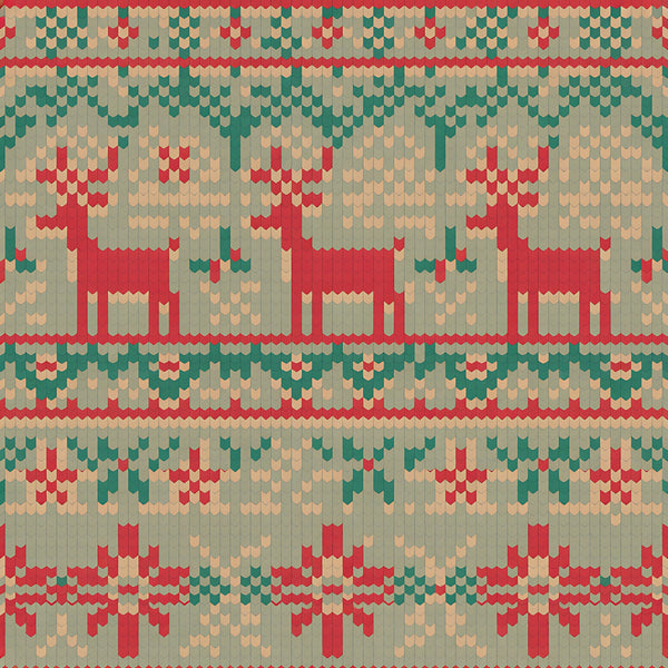 forest green, coral red, cream, beige, reindeer, deer, folk art, scandinavian style, knit pattern, fair isle, christmas motifs, holiday design, geometric patterns, nordic style,, fabric panel, winter theme, festive colors, chevron details, repeating pattern