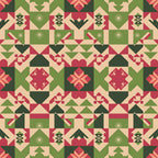 scandinavian folk, christmas pattern,, fabric panel, geometric blocks, red green beige, holiday motifs, star patterns, diamond shapes, triangular designs, winter theme, festive colors, patchwork style, quilt blocks, nordic inspired, seasonal fabric, folk art, holiday quilting, geometric piecing, christmas crafting