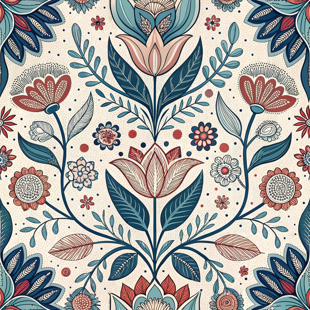 Scandinavian Folk Floral Pattern 1 Minky Fabric