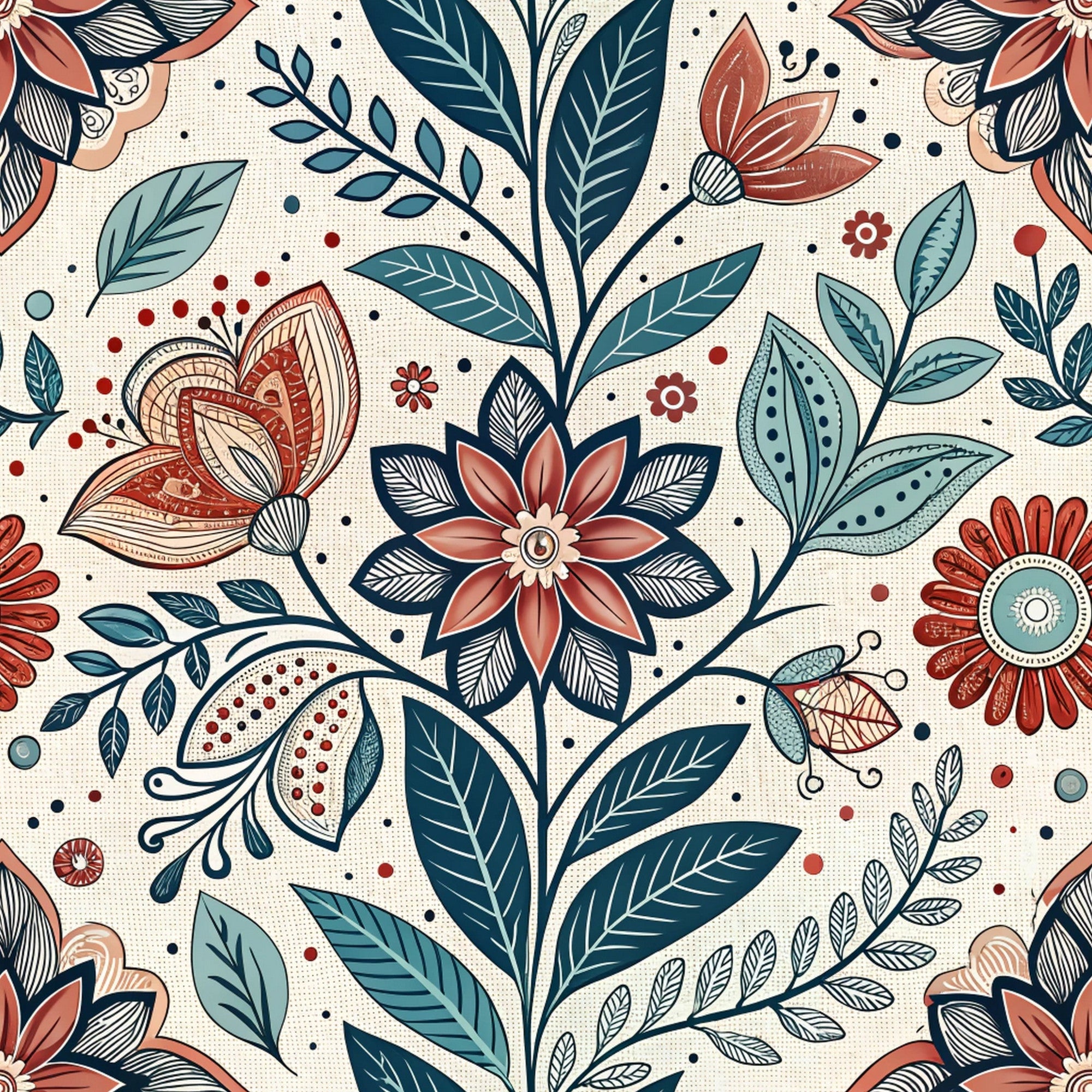 Scandinavian Folk Floral Pattern 10 Minky Fabric