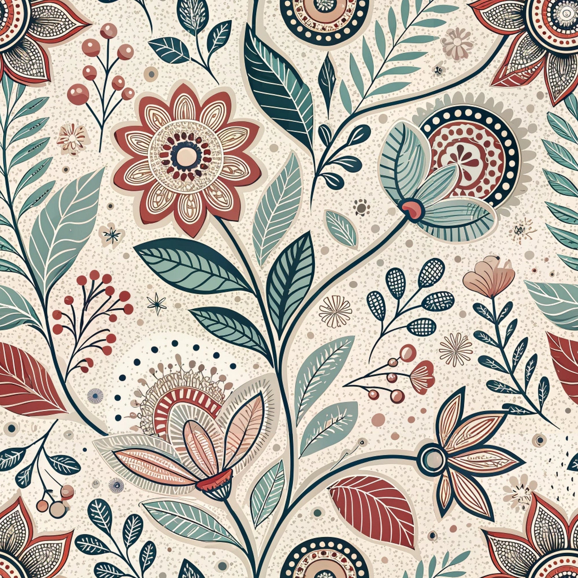 Scandinavian Folk Floral Pattern 4 Minky Fabric