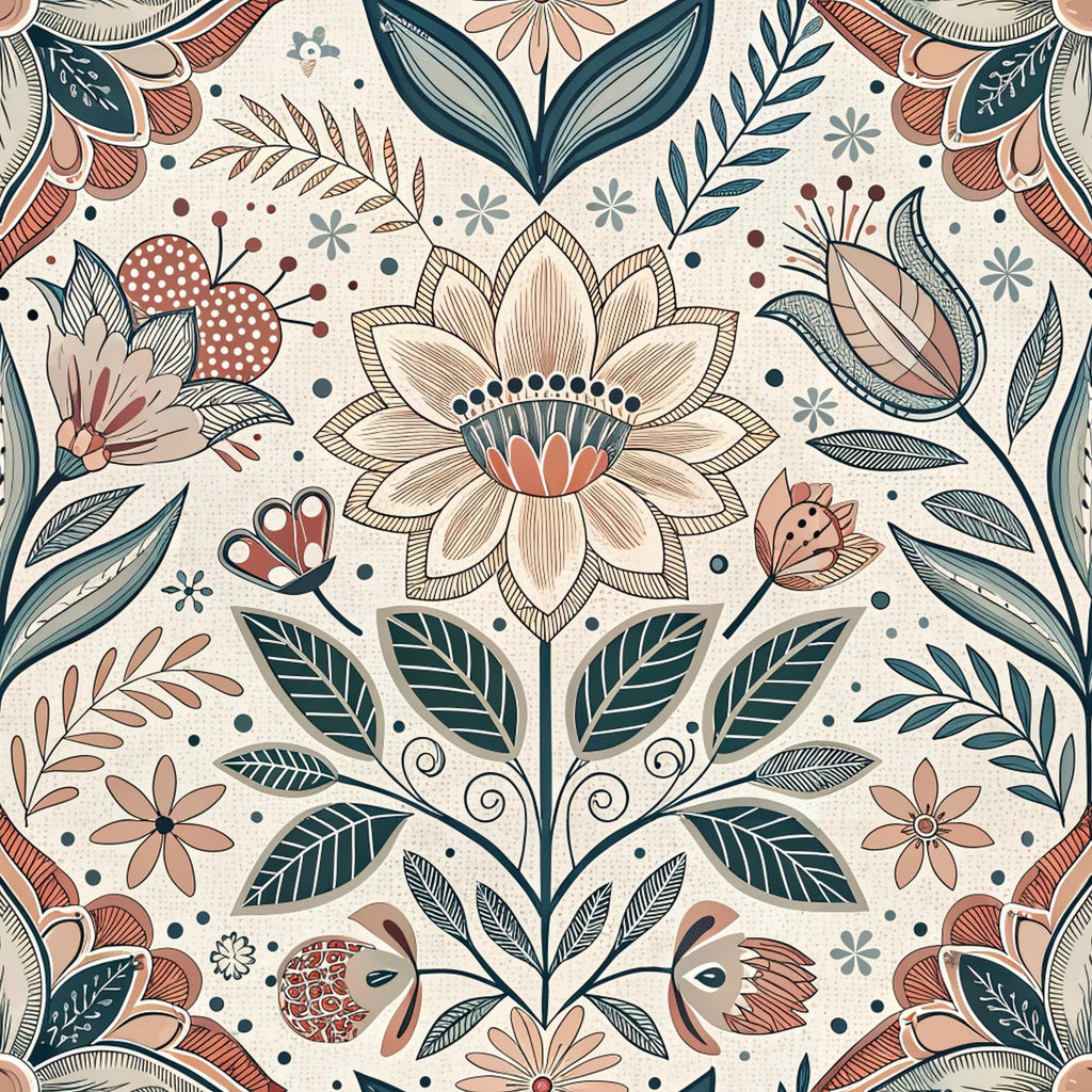 Scandinavian Folk Floral Pattern 5 Minky Fabric
