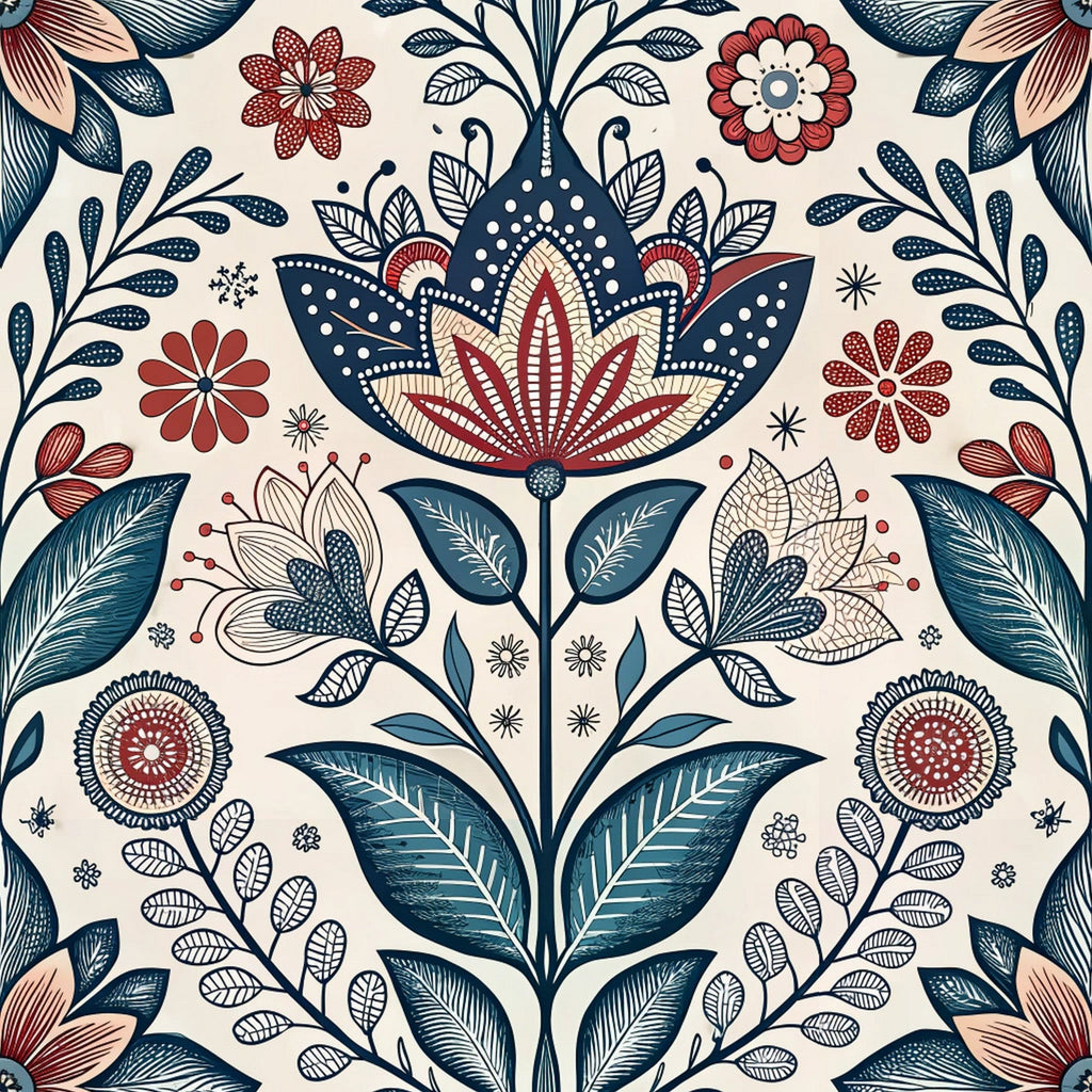 Scandinavian Folk Floral Pattern 6 Minky Fabric