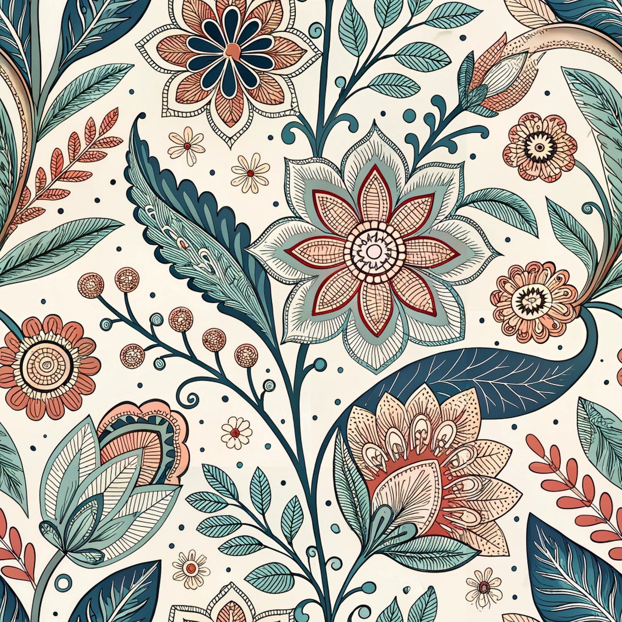 Scandinavian Folk Floral Pattern 7 Minky Fabric