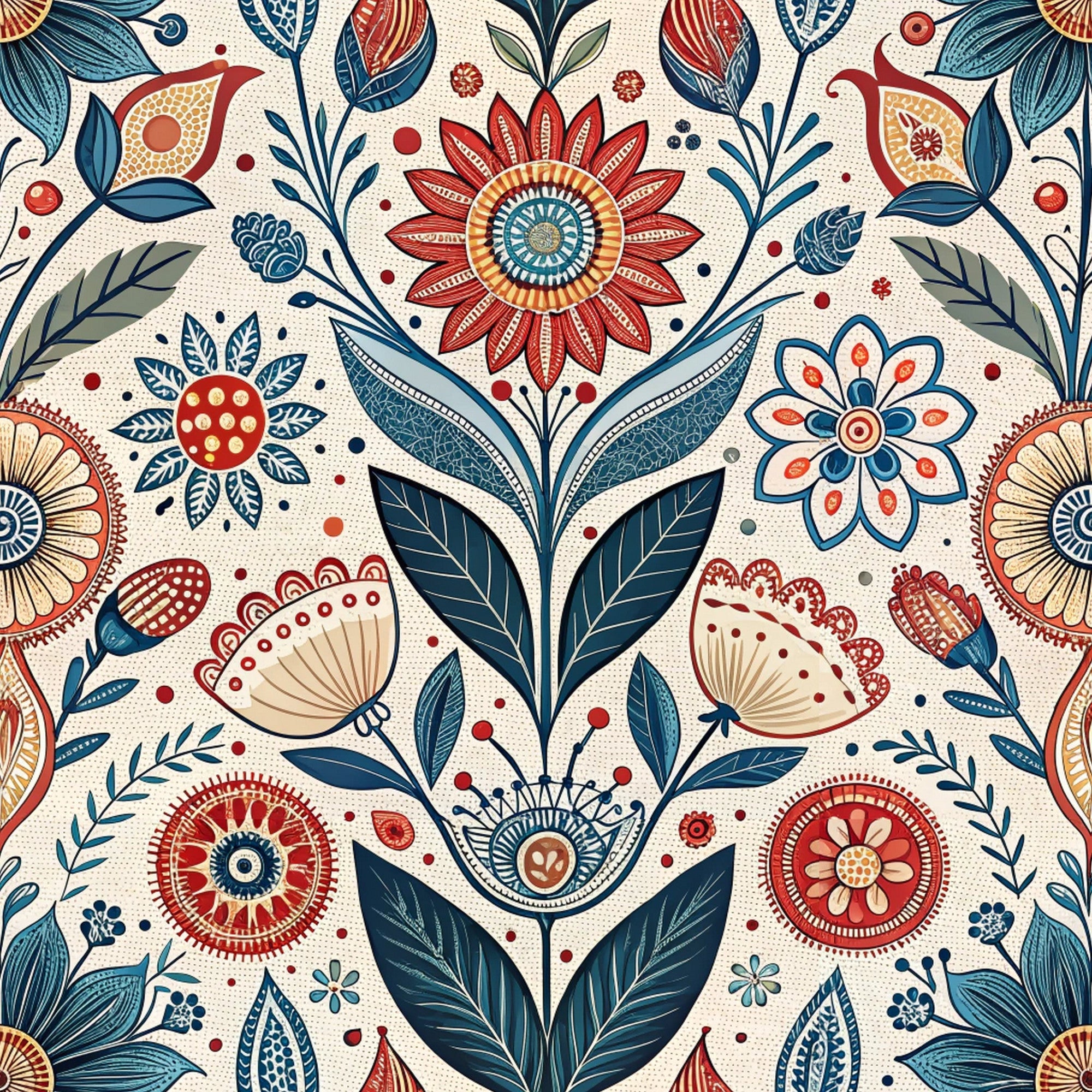 Scandinavian Folk Floral Pattern 8 Minky Fabric