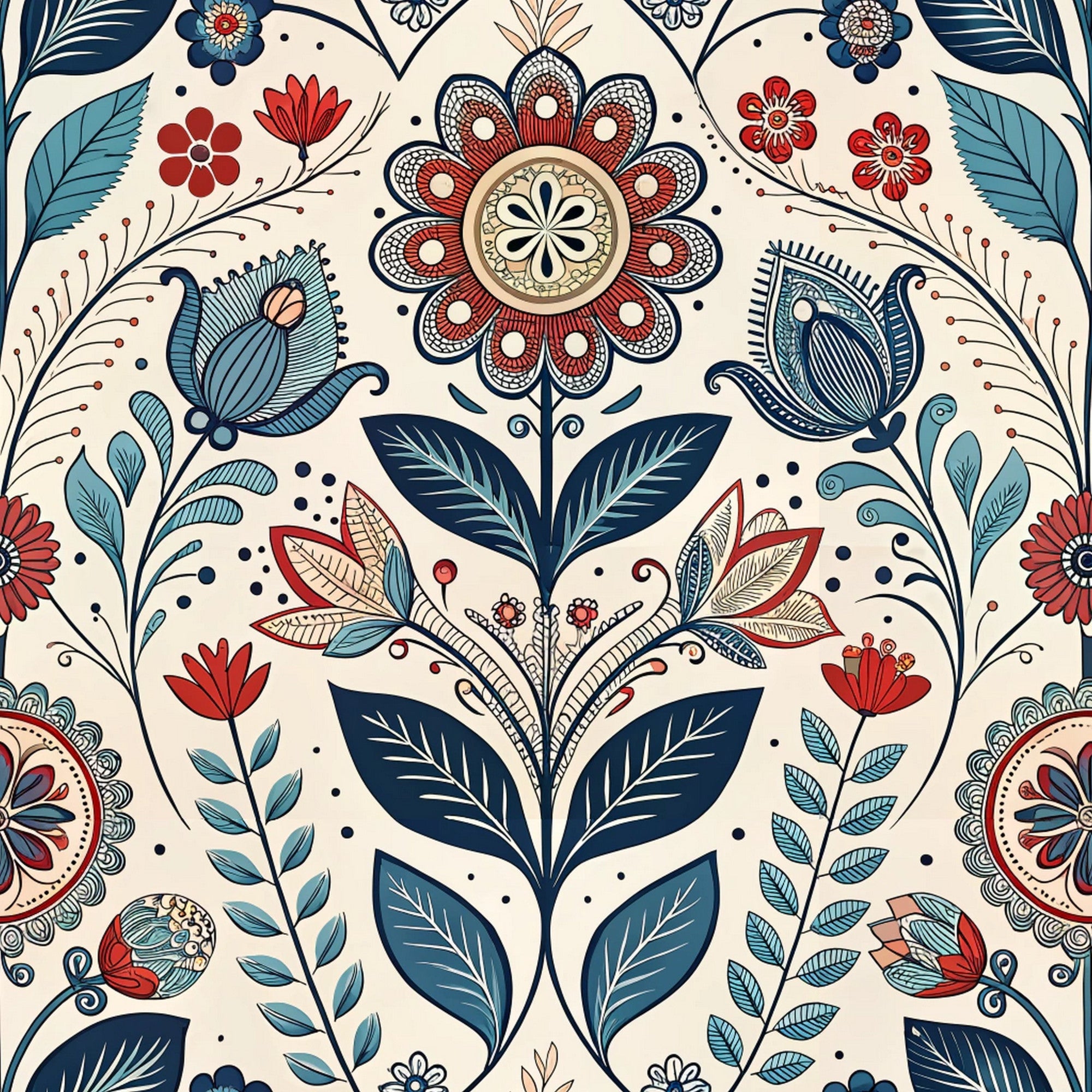 Scandinavian Folk Floral Pattern 9 Minky Fabric