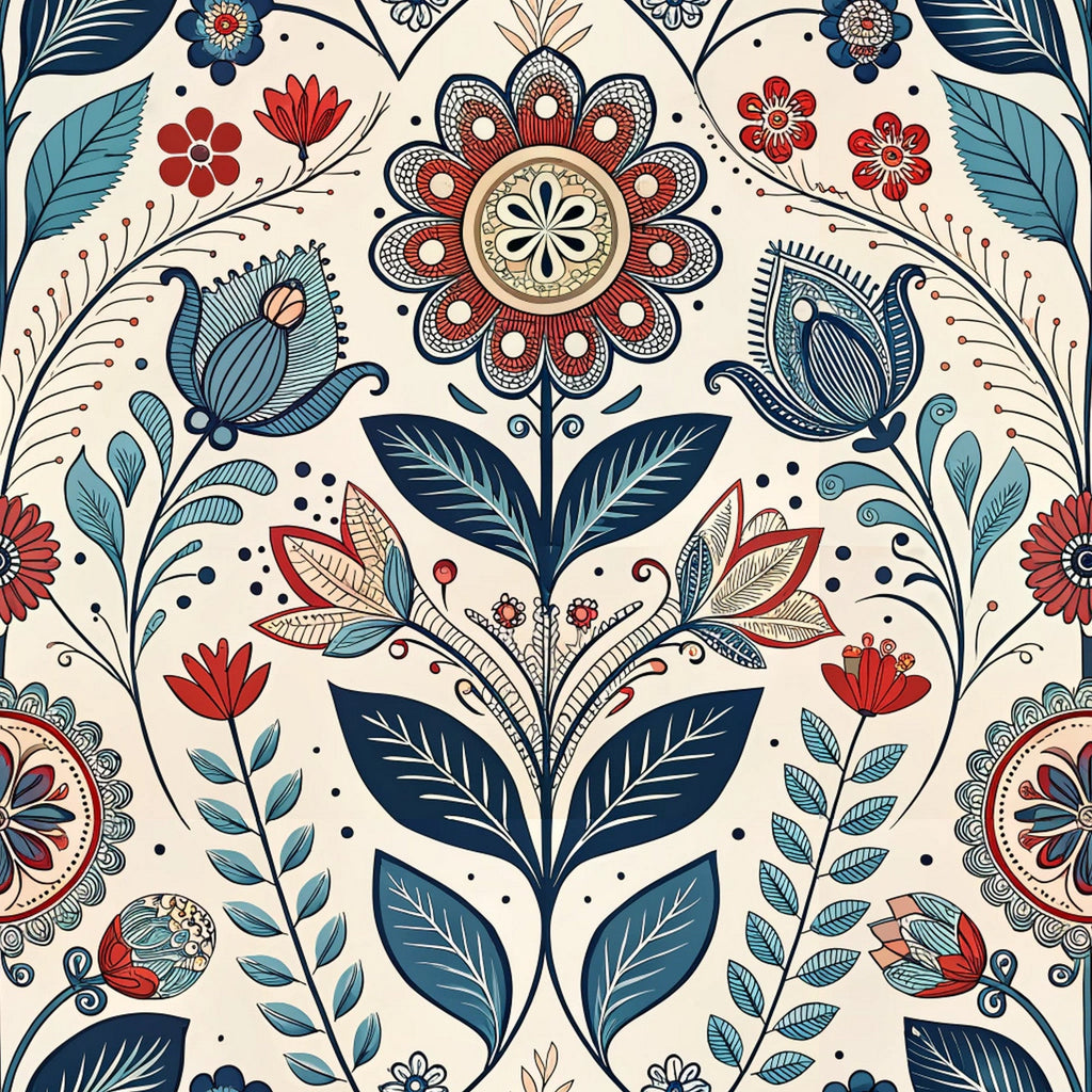 Scandinavian Folk Floral Pattern 9 Minky Fabric