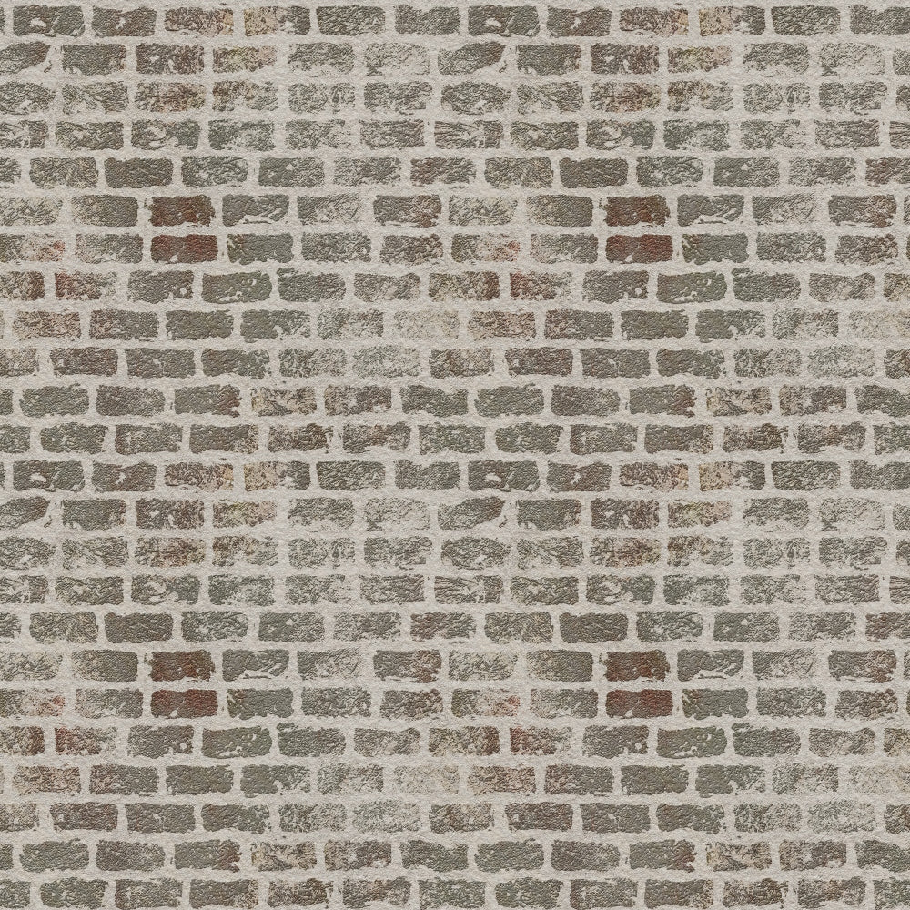 grunge brick wall, weathered stone, grey bricks, brown bricks, beige mortar, aged masonry, distressed texture, urban pattern, rustic wall,, fabric panel, geometric blocks, muted earth tones, vintage brick, worn surface, textured design, architectural print, neutral palette, cotton fabric