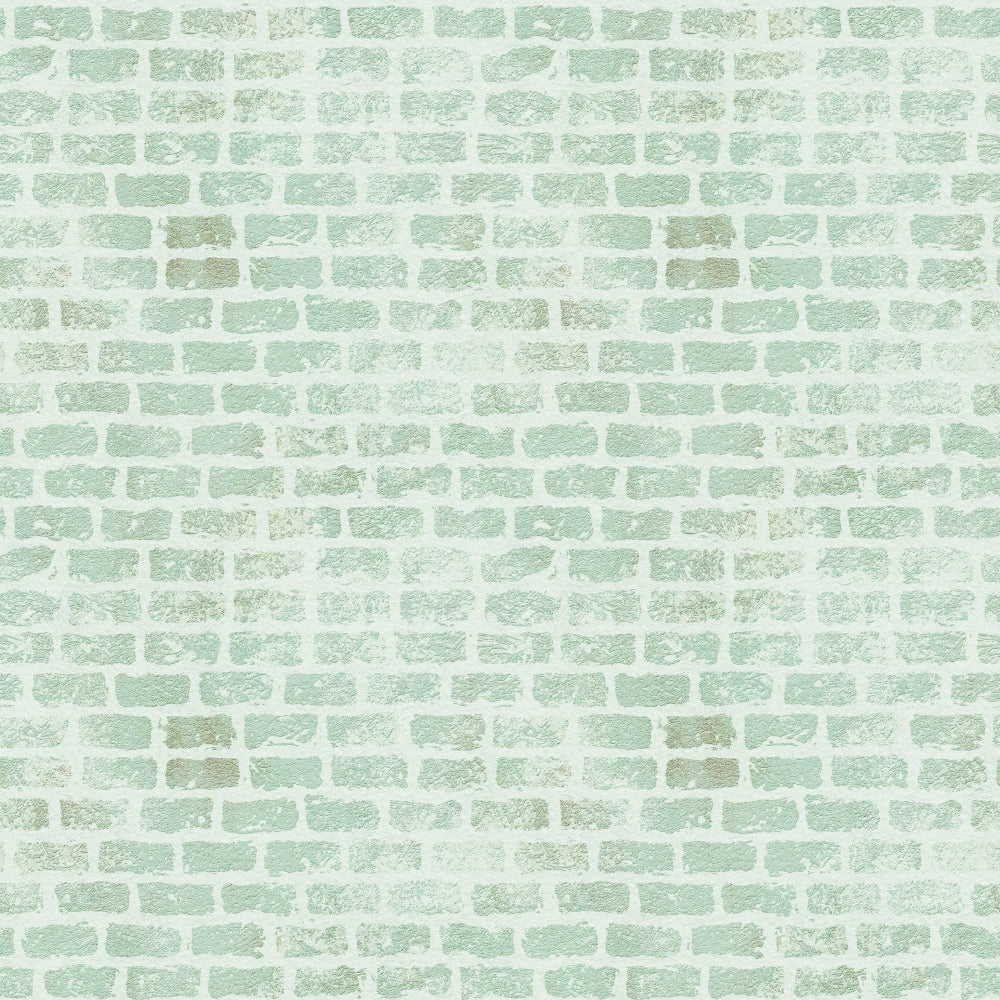 sage green, mint green, pale green, brick wall, brick pattern, grunge texture, distressed look, weathered bricks, masonry design,, fabric panel, vintage style, rustic texture, muted tones, geometric pattern, rectangular bricks, mortar lines, textured surface, shabby chic, crafting fabric