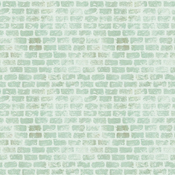 sage green, mint green, pale green, brick wall, brick pattern, grunge texture, distressed look, weathered bricks, masonry design,, fabric panel, vintage style, rustic texture, muted tones, geometric pattern, rectangular bricks, mortar lines, textured surface, shabby chic, crafting fabric