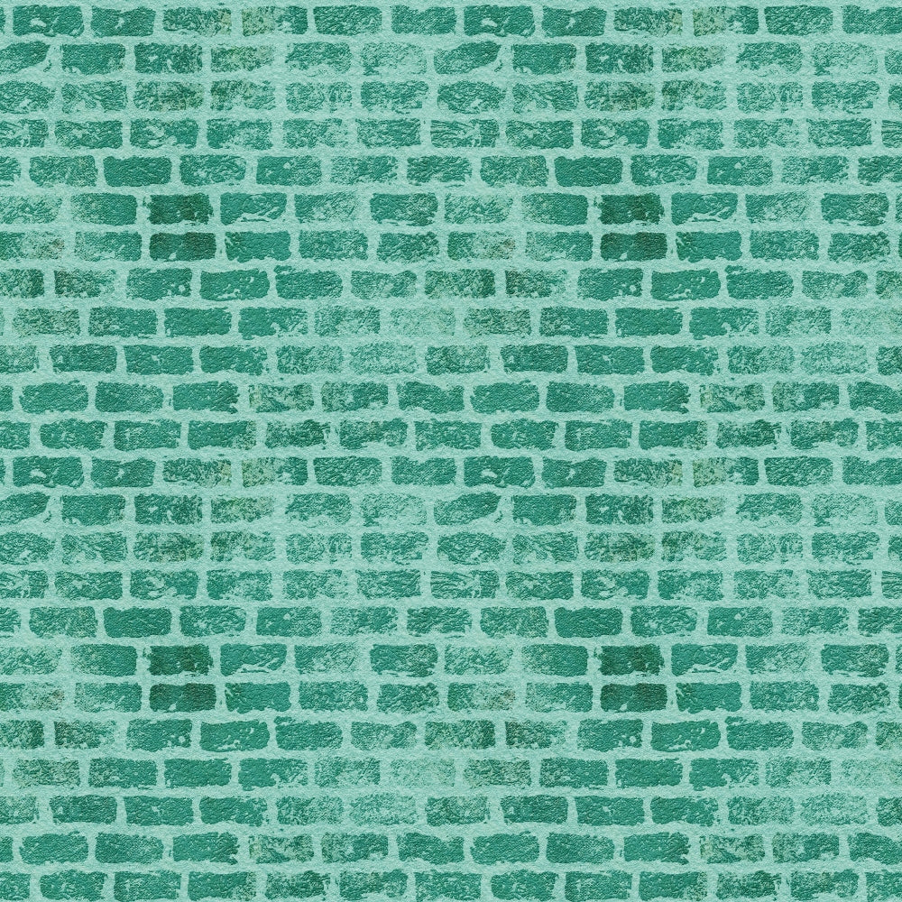teal, turquoise, mint green, brick wall pattern, grunge texture, weathered bricks, distressed look, geometric pattern,, fabric panel, vintage style, textured surface, building blocks, masonry design, aged appearance, rectangular bricks, mortar lines, urban theme, architectural pattern