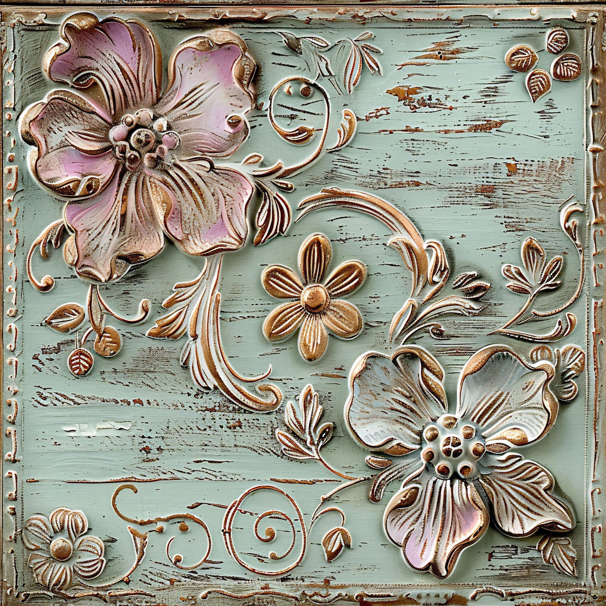 Shabby Chic Antique Painted Wood Pattern 11 Minky Fabric