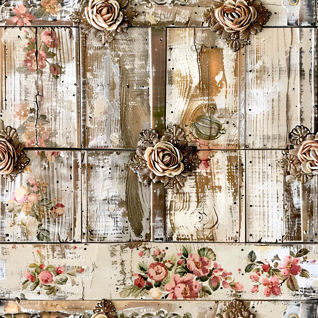 Shabby Chic Antique Painted Wood Pattern 12 Minky Fabric
