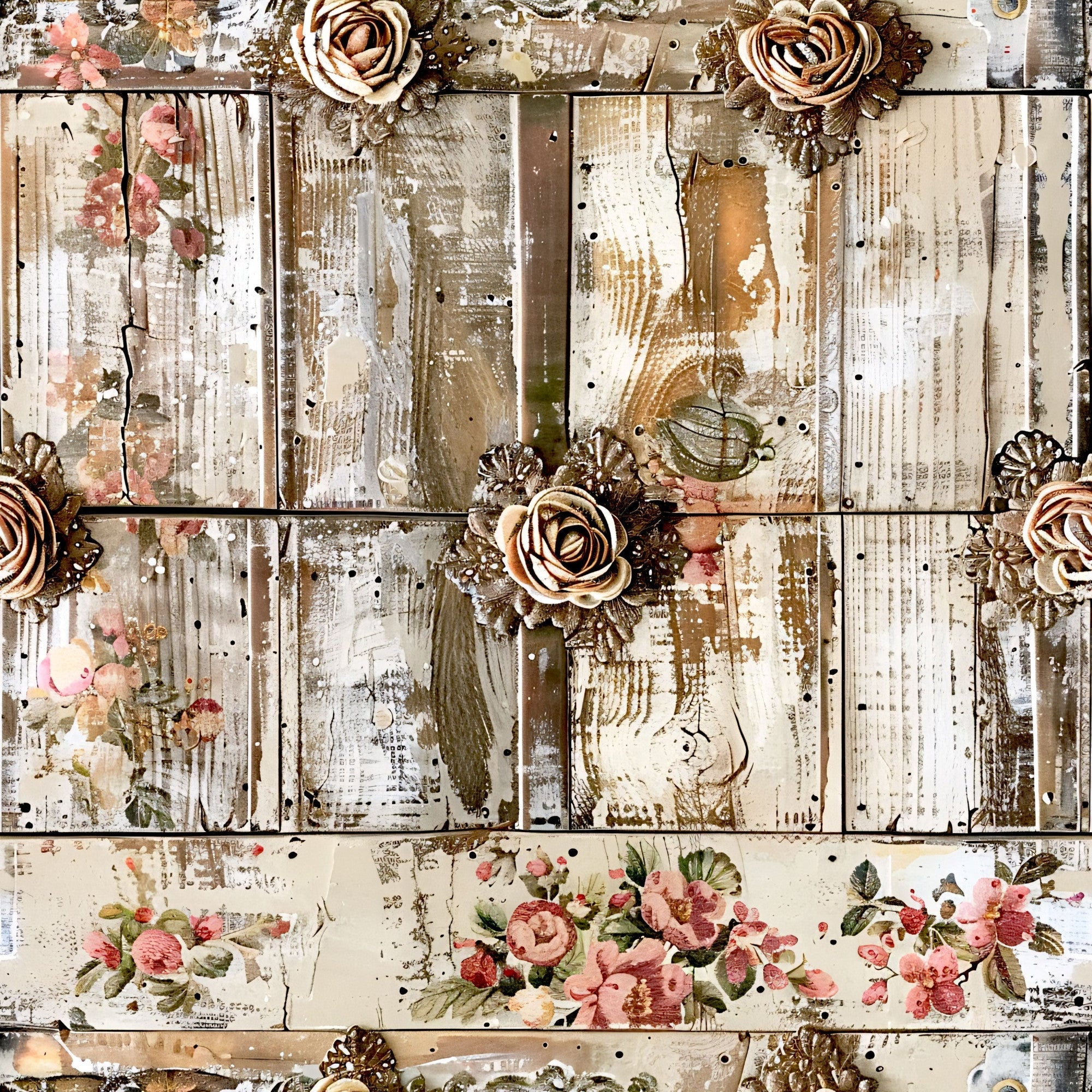 Shabby Chic Antique Painted Wood Pattern 12 Minky Fabric