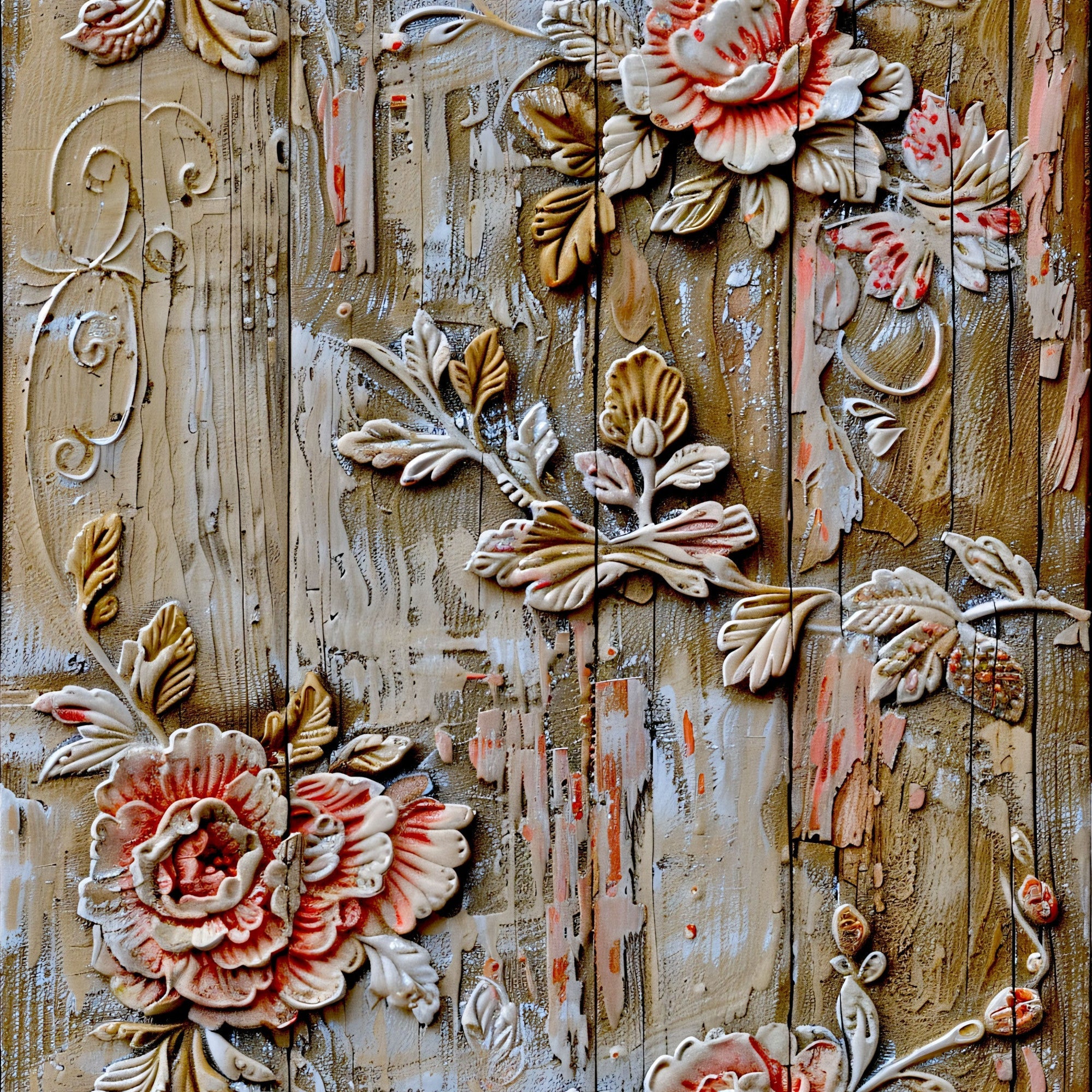 Shabby Chic Antique Painted Wood Pattern 14 Minky Fabric