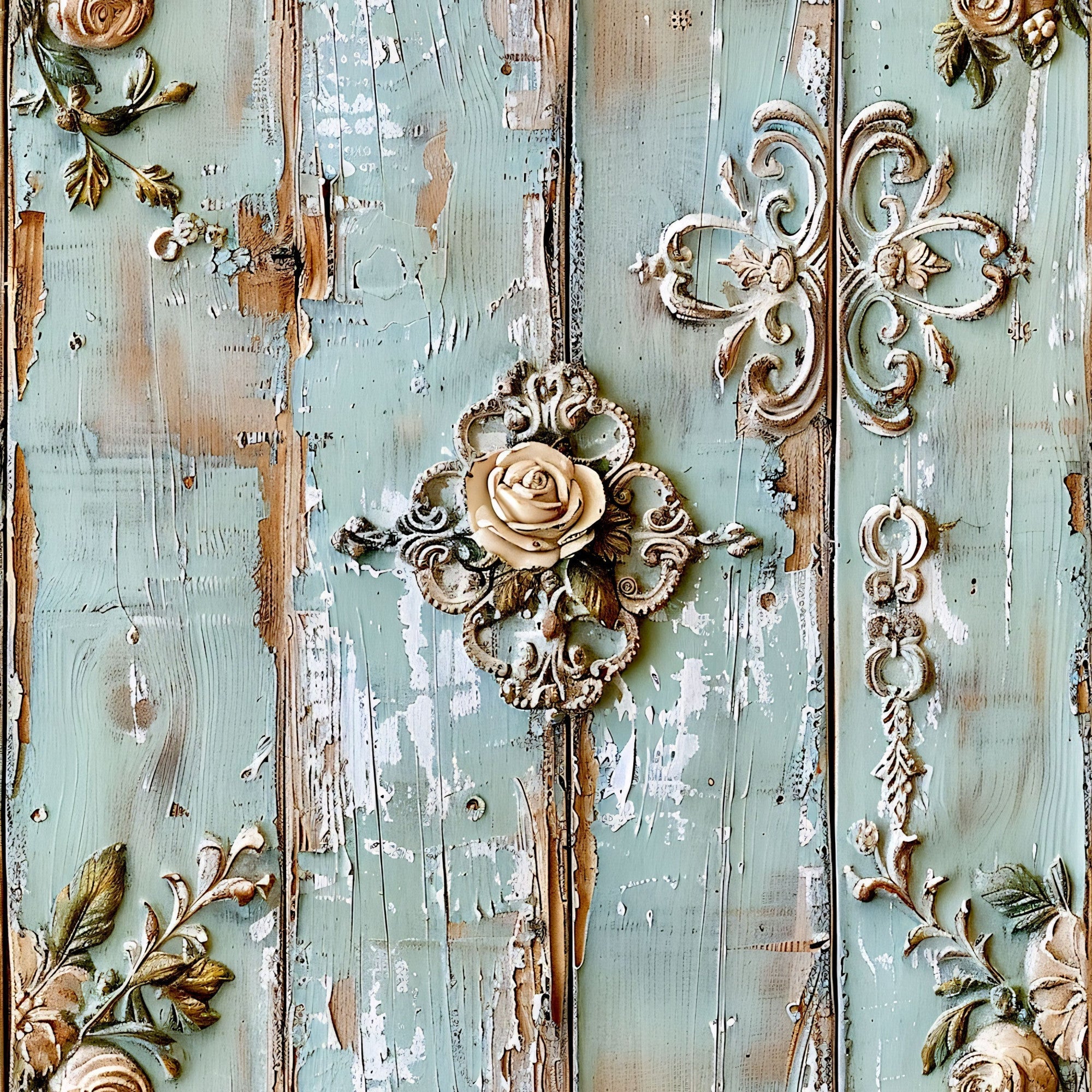 Shabby Chic Antique Painted Wood Pattern 16 Minky Fabric